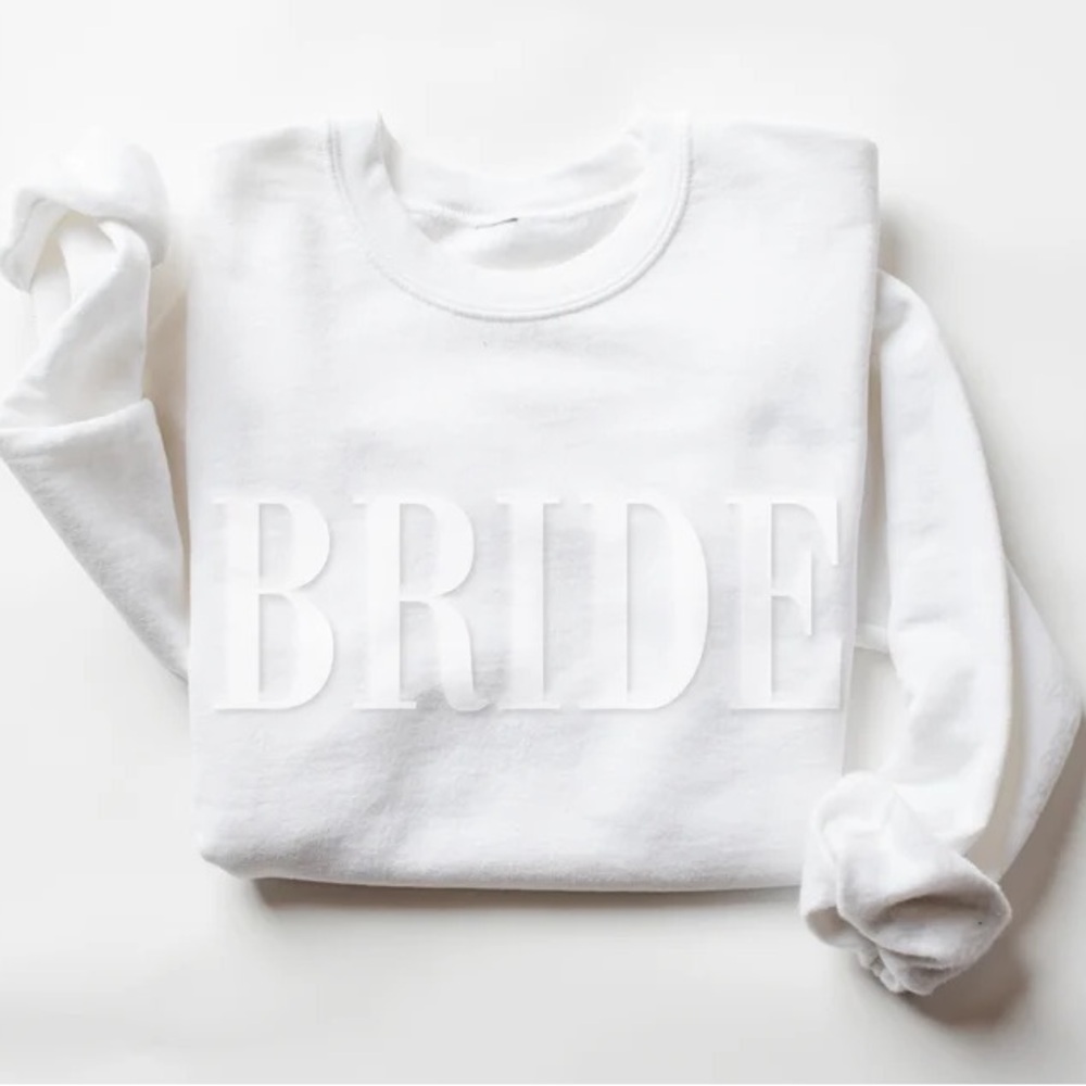 “BRIDE” White Crewneck Sweatshirt Size S - Picture 1 of 5